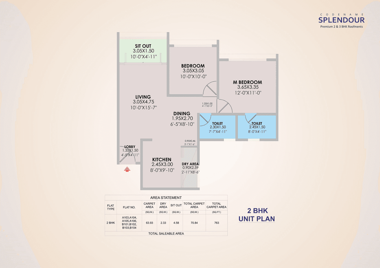 PS Splendour Unit plan - 763 sq.ft.