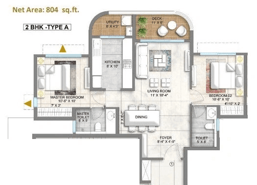 Lodha Corinthia Unit plan - 804 sq.ft.