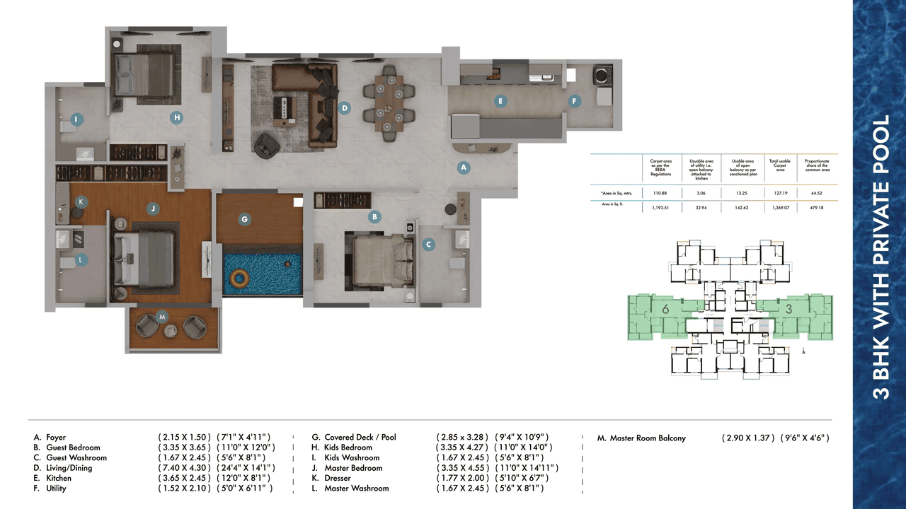 Gera Own the Blue Unit plan - 1370 sq.ft.