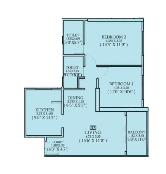 Zen Astral Unit plan - 808 sq.ft.