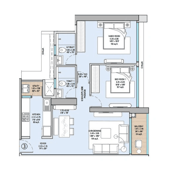 Godrej Nurture Bhandup Unit plan - 728 sq.ft.