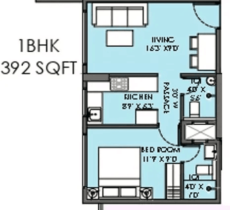 Shreeji Skyrise Bhandup Unit plan - 392 sq.ft.