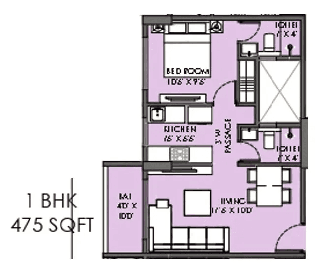 Shreeji Skyrise Bhandup Unit plan - 475 sq.ft.