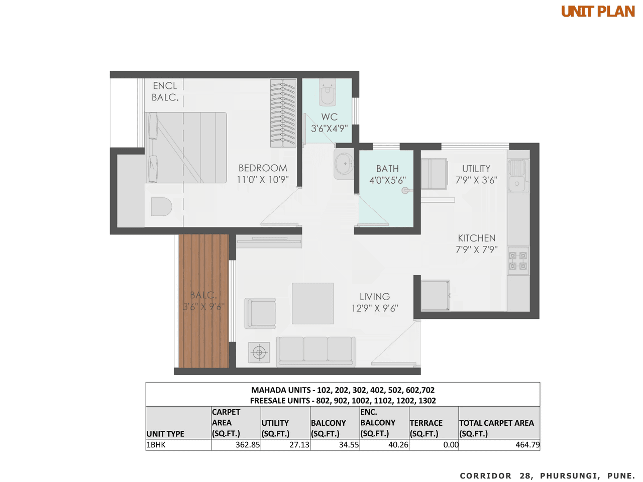 Avishkar Corridor 28 Unit plan - 465 sq.ft.