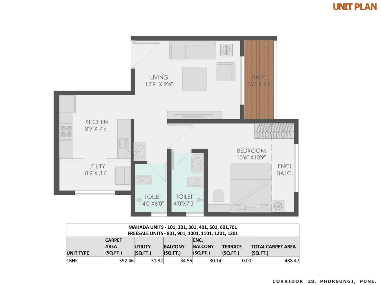 Avishkar Corridor 28 Unit plan - 488 sq.ft.