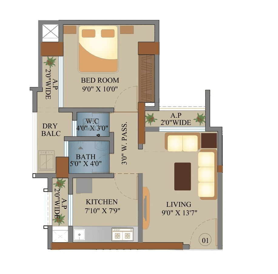 Samrin Heritage Unit plan - 390 sq.ft.
