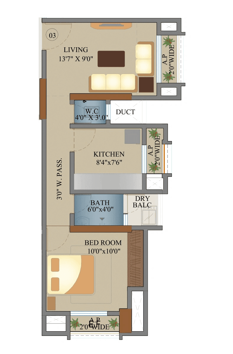 Samrin Heritage Unit plan - 444 sq.ft.