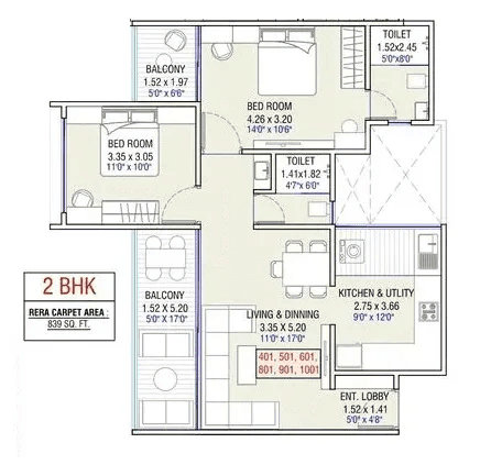 Pristine iLife 4 Unit plan - 839 sq.ft.