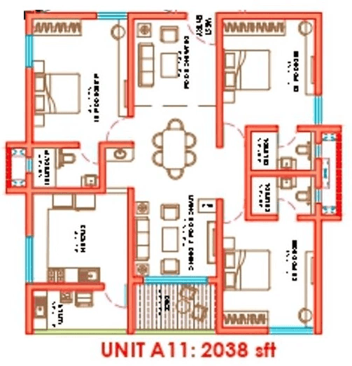 Nova by Raghava Unit plan - 1345 sq.ft.