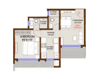 Meghna Rivaan Unit plan - 375 sq.ft.