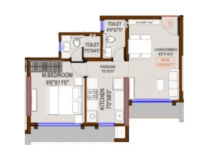 Meghna Rivaan Unit plan - 384 sq.ft.