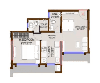 Meghna Rivaan Unit plan - 388 sq.ft.