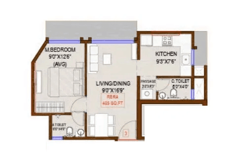 Meghna Rivaan Unit plan - 405 sq.ft.