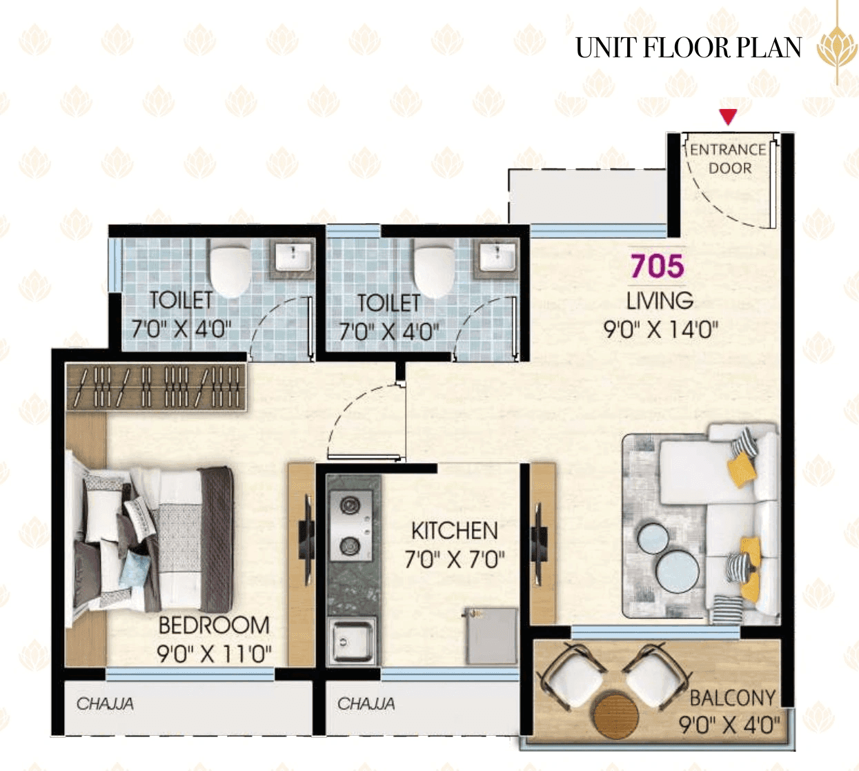 Sai Prerna Unit plan - 426 sq.ft.