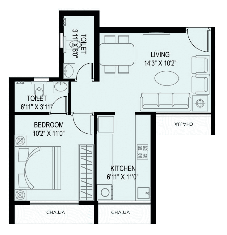 Mahaavir Exotique Unit plan - 424 sq.ft.