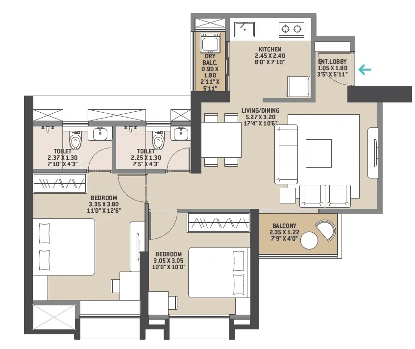 Unit plan - 671 sq.ft.