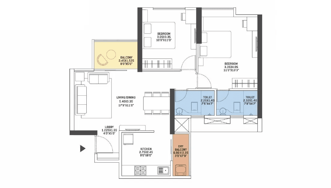 VTP Aurelia Unit plan - 731 sq.ft.