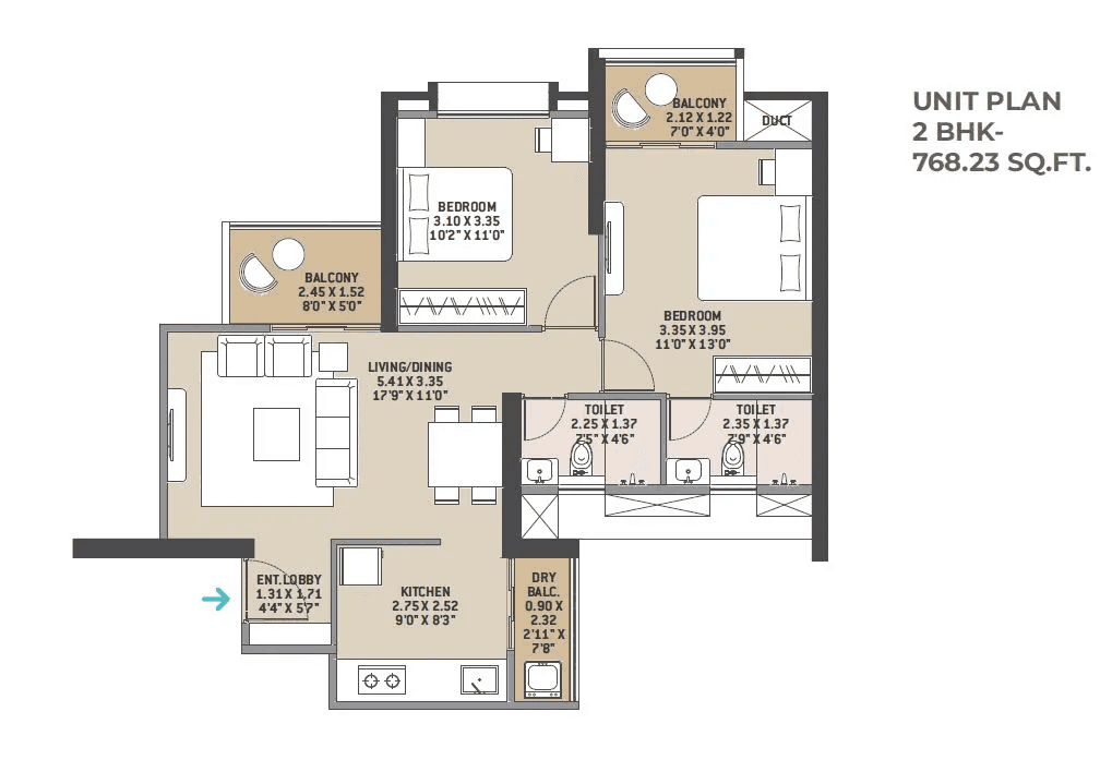 VTP Aurelia Unit plan - 768 sq.ft.