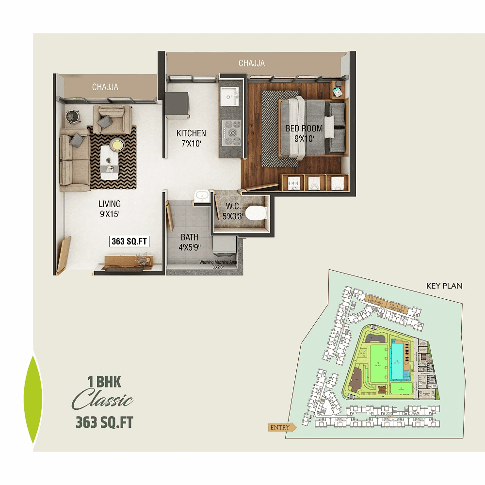 Today Royal Aikyam Unit plan - 363 sq.ft.