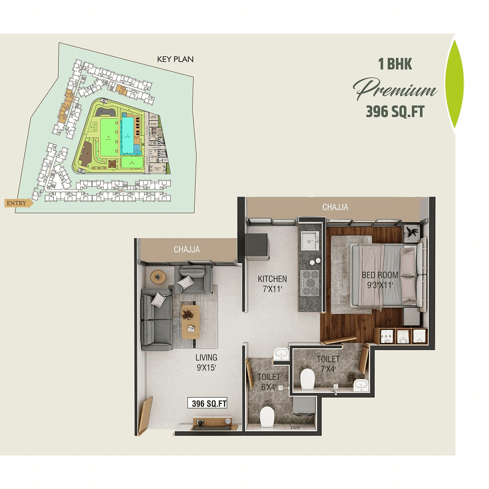 Unit plan - 396 sq.ft.