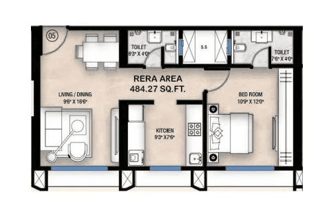 Chandiwala Pearl Icon Unit plan - 484 sq.ft.