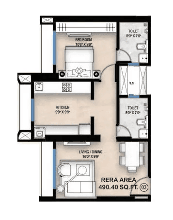Chandiwala Pearl Icon Unit plan - 490 sq.ft.