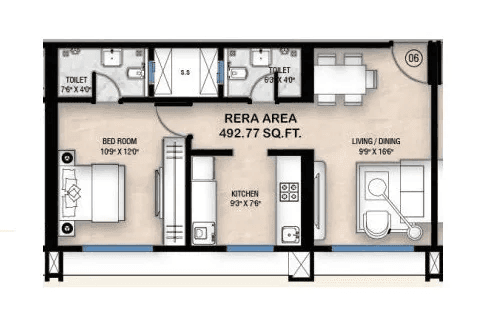 Chandiwala Pearl Icon Unit plan - 492 sq.ft.