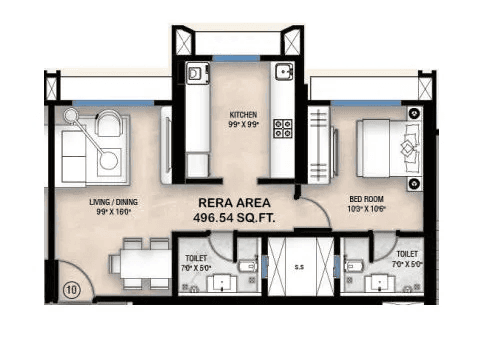 Chandiwala Pearl Icon Unit plan - 496 sq.ft.