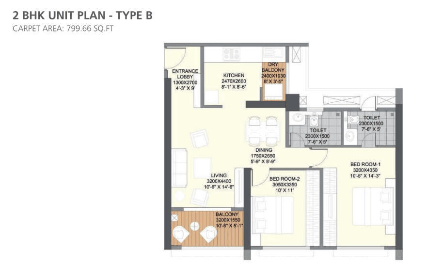 Paranjape The Ridges 41 Unit plan - 799 sq.ft.