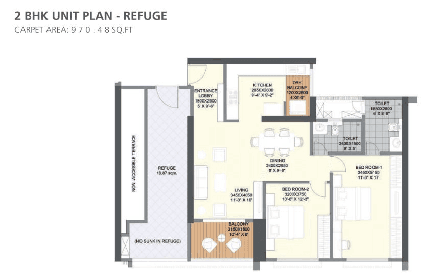 Paranjape The Ridges 41 Unit plan - 970 sq.ft.