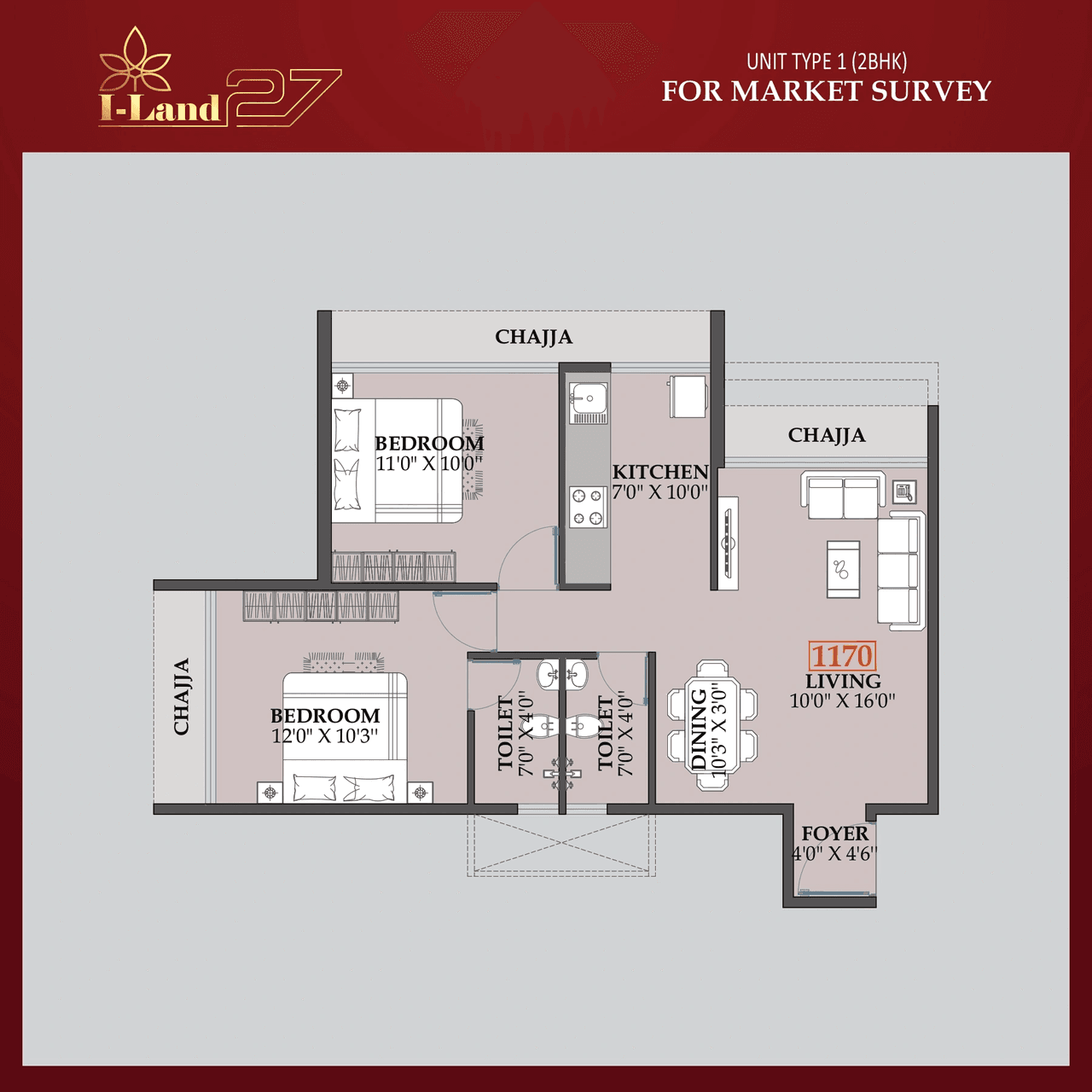 Today Royal I LAND 27 Unit plan - 663 sq.ft.