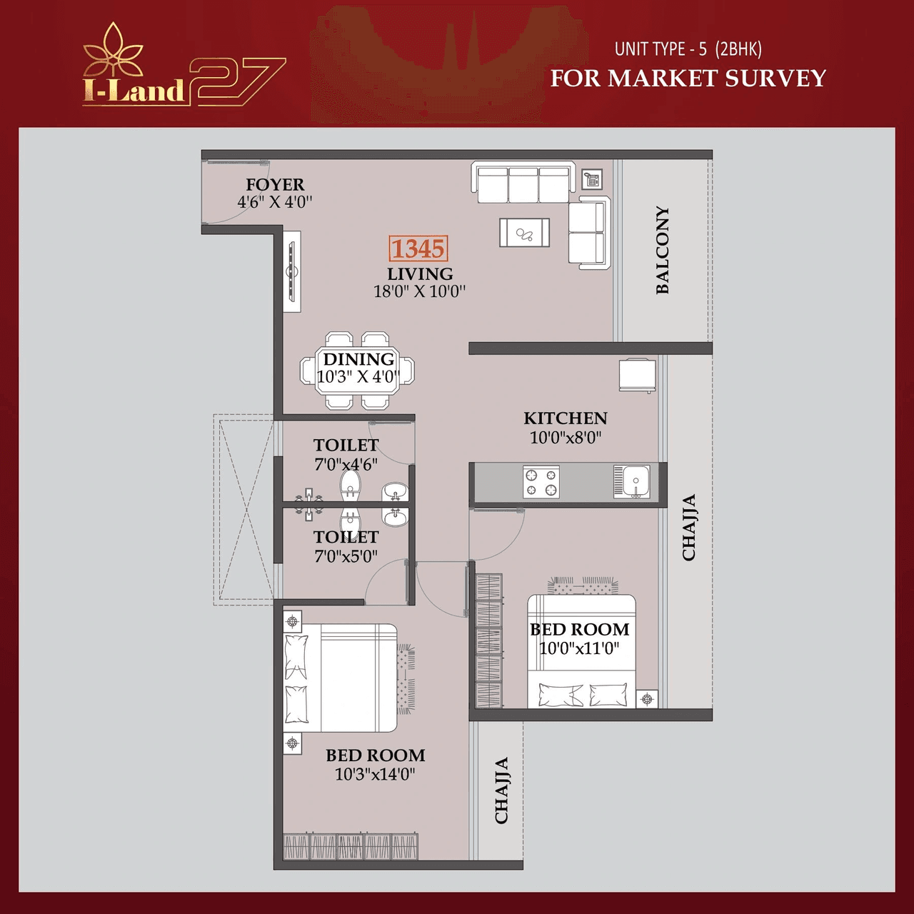 Today Royal I LAND 27 Unit plan - 807 sq.ft.