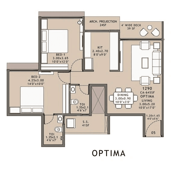 Platinum Parksyde Unit plan - 748 sq.ft.