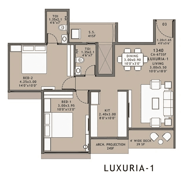 Platinum Parksyde Unit plan - 777 sq.ft.