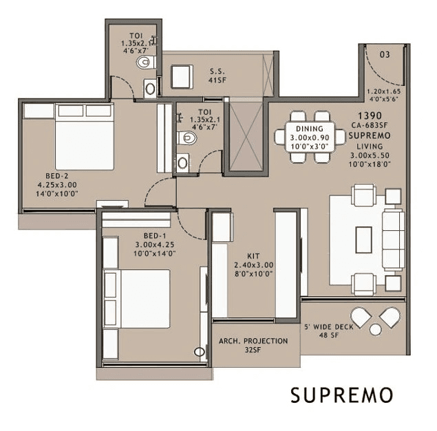 Platinum Parksyde Unit plan - 806 sq.ft.