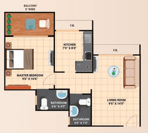 Tharwani Sky View Unit plan - 494 sq.ft.