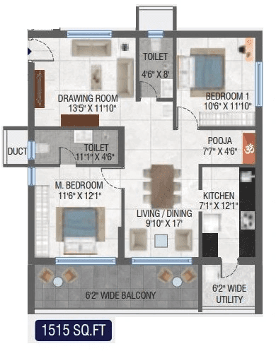 Solitaire Unity by Technopolis Unit plan - 1091 sq.ft.
