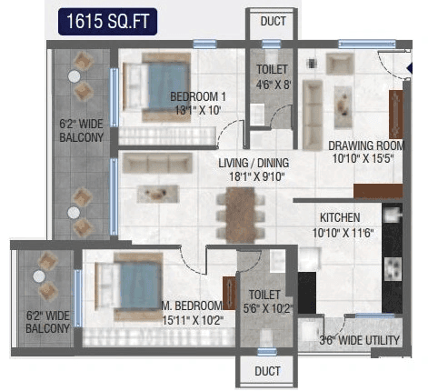 Solitaire Unity by Technopolis Unit plan - 1163 sq.ft.