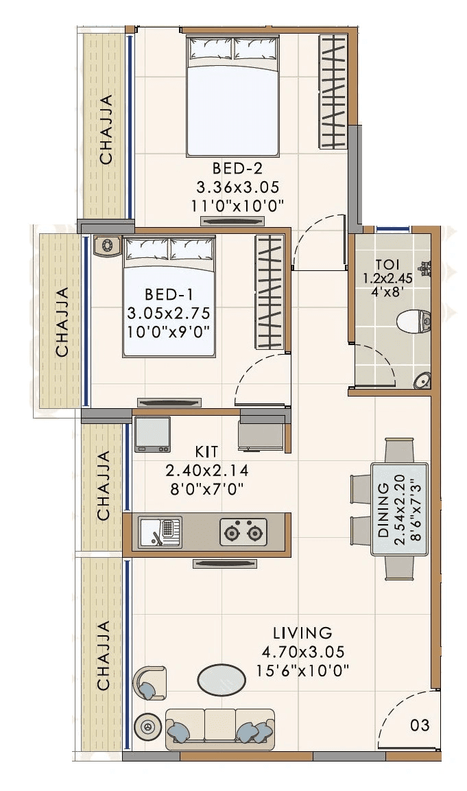 Mass Insignia Unit plan - 576 sq.ft.