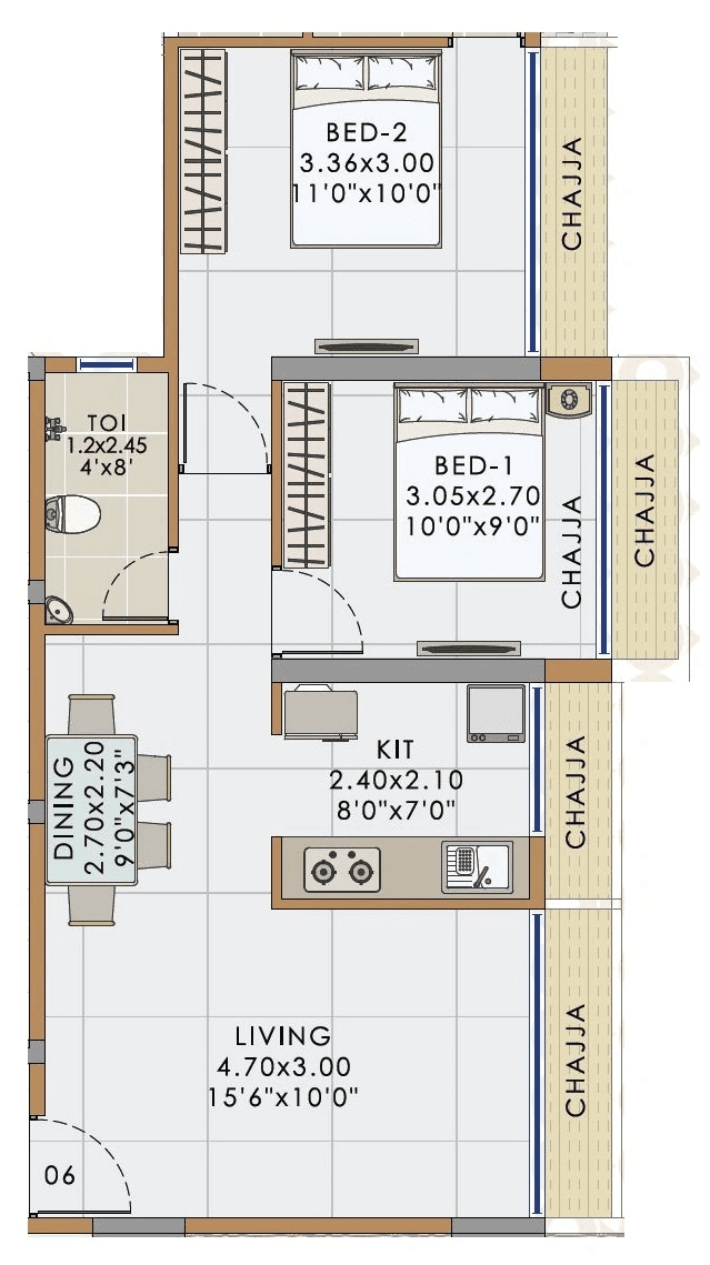 Mass Insignia Unit plan - 579 sq.ft.
