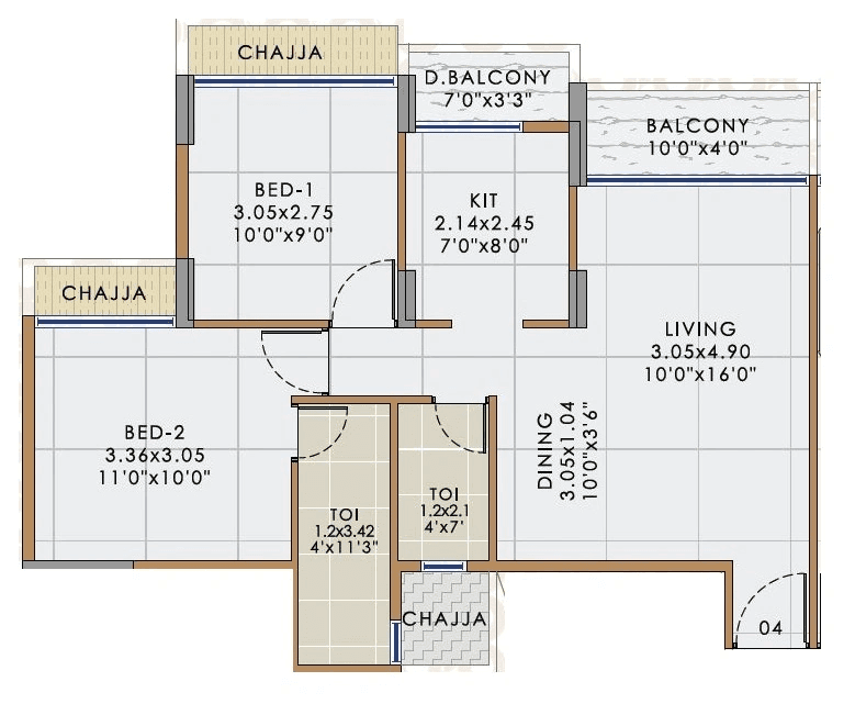 Mass Insignia Unit plan - 650 sq.ft.