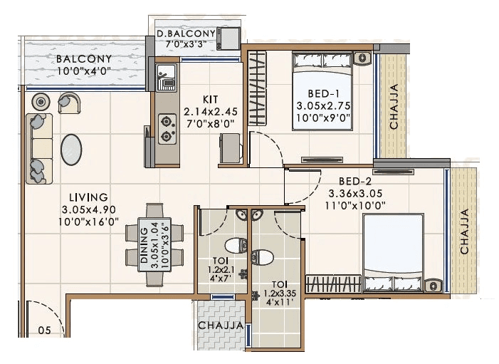 Unit plan - 649 sq.ft.