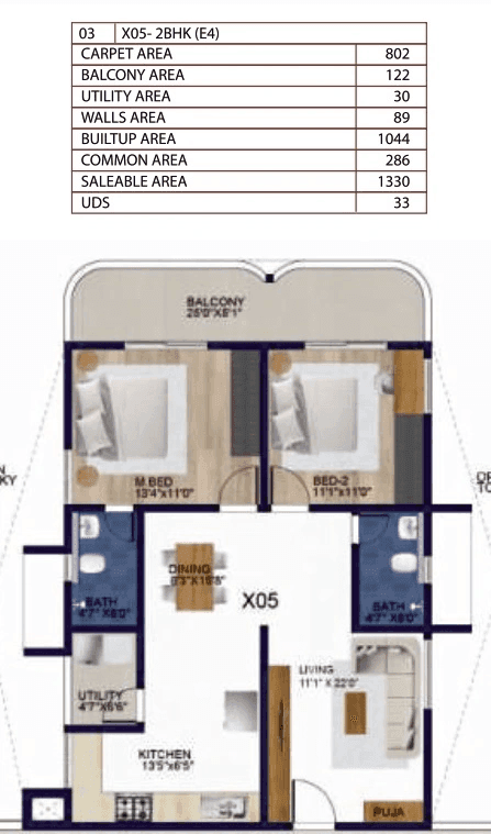 Rubrick Tulip Unit plan - 830 sq.ft.