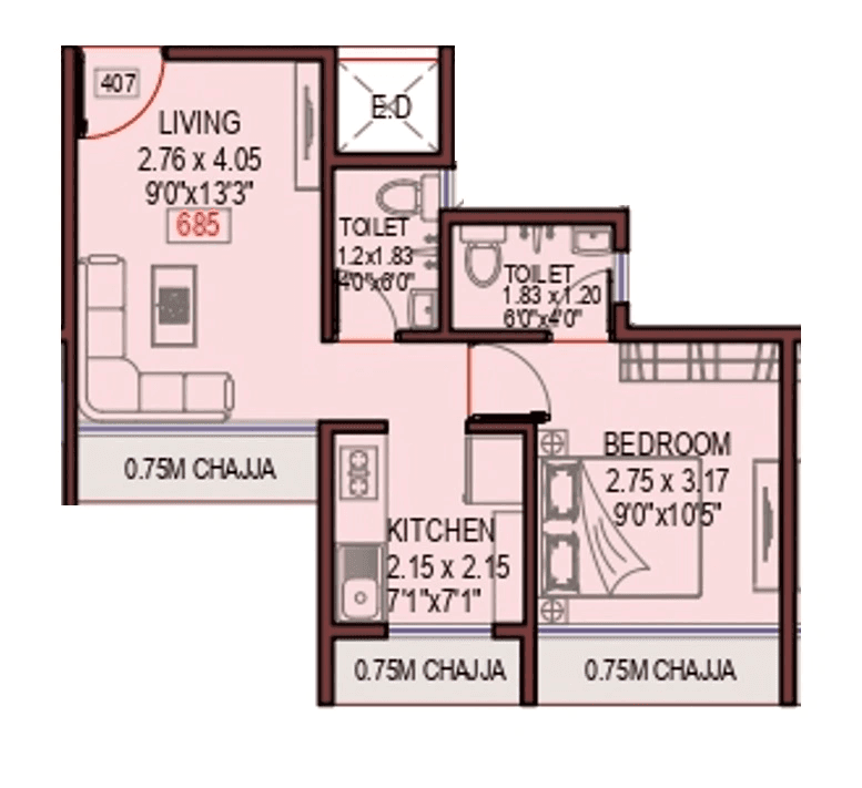 Rudra Empire Unit plan - 445 sq.ft.