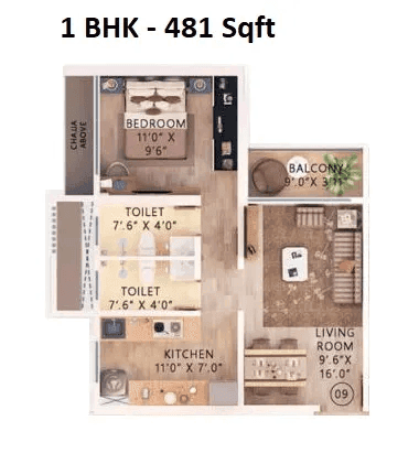 Gujarat Kasturivan Unit plan - 481 sq.ft.