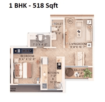 Gujarat Kasturivan Unit plan - 518 sq.ft.