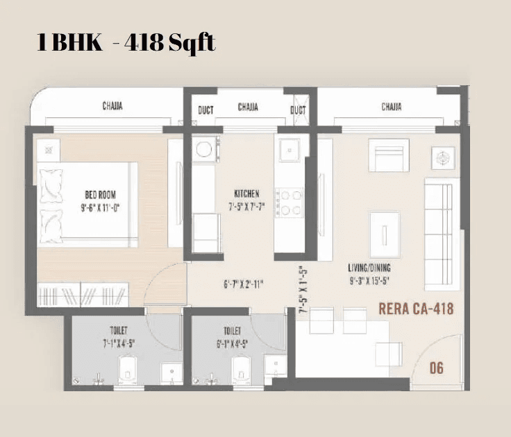 Skylon Suburbia Unit plan - 418 sq.ft.
