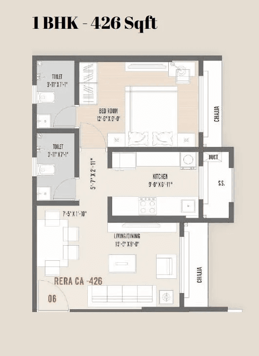 Skylon Suburbia Unit plan - 426 sq.ft.