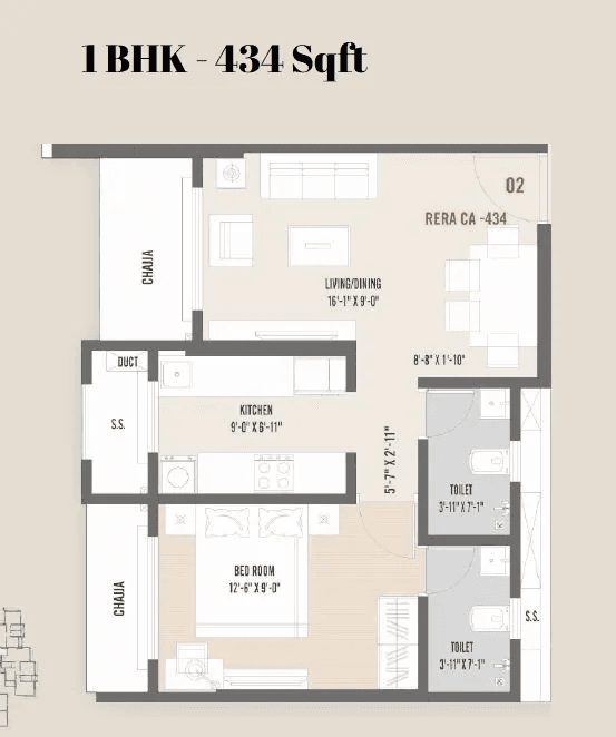 Skylon Suburbia Unit plan - 434 sq.ft.