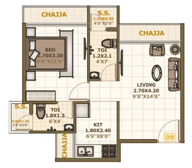 Unit plan - 419 sq.ft.